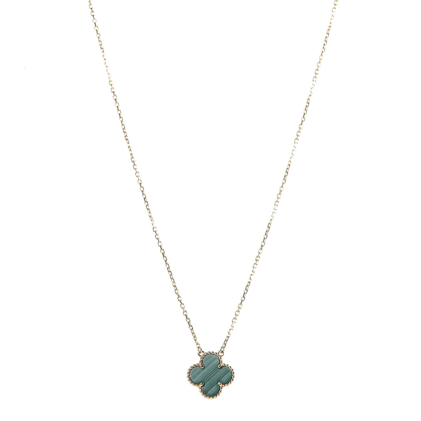 18K Yellow Gold Malachite Vintage Alhambra Pendant Necklace