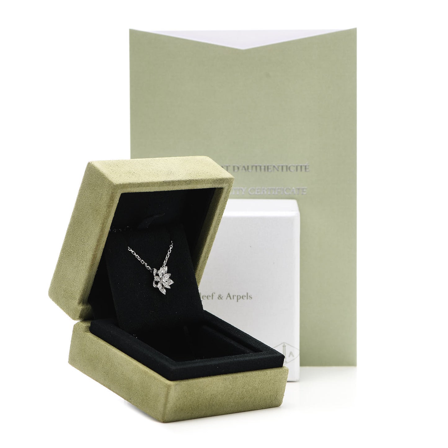 18K White Gold Diamond Mini Lotus Pendant Necklace