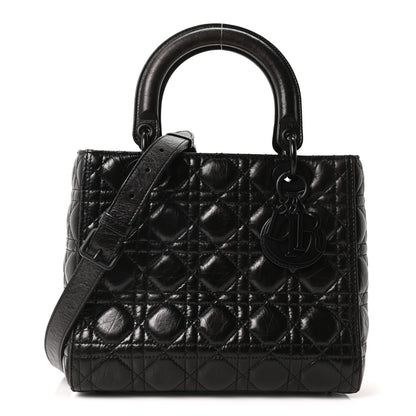 Christian Dior Crinkled Calfskin Cannage Medium Lady Dior Black 1 of 10