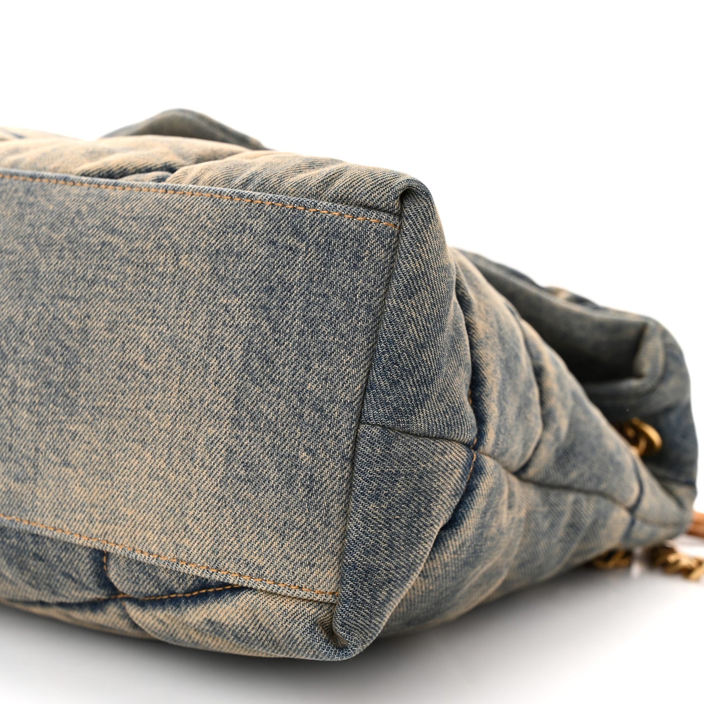 Denim Quilted Medium Loulou Puffer Monogram Chain Satchel Blue Cinnamon