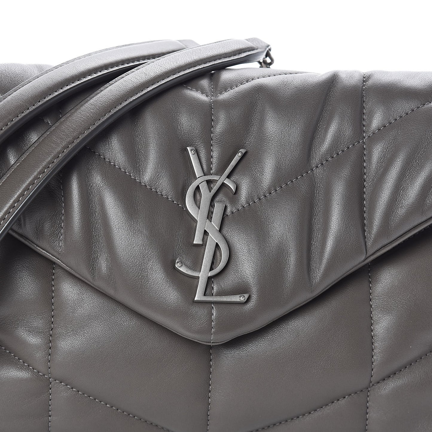 Lambskin Quilted Small Loulou Puffer Monogram Chain Satchel Concrete