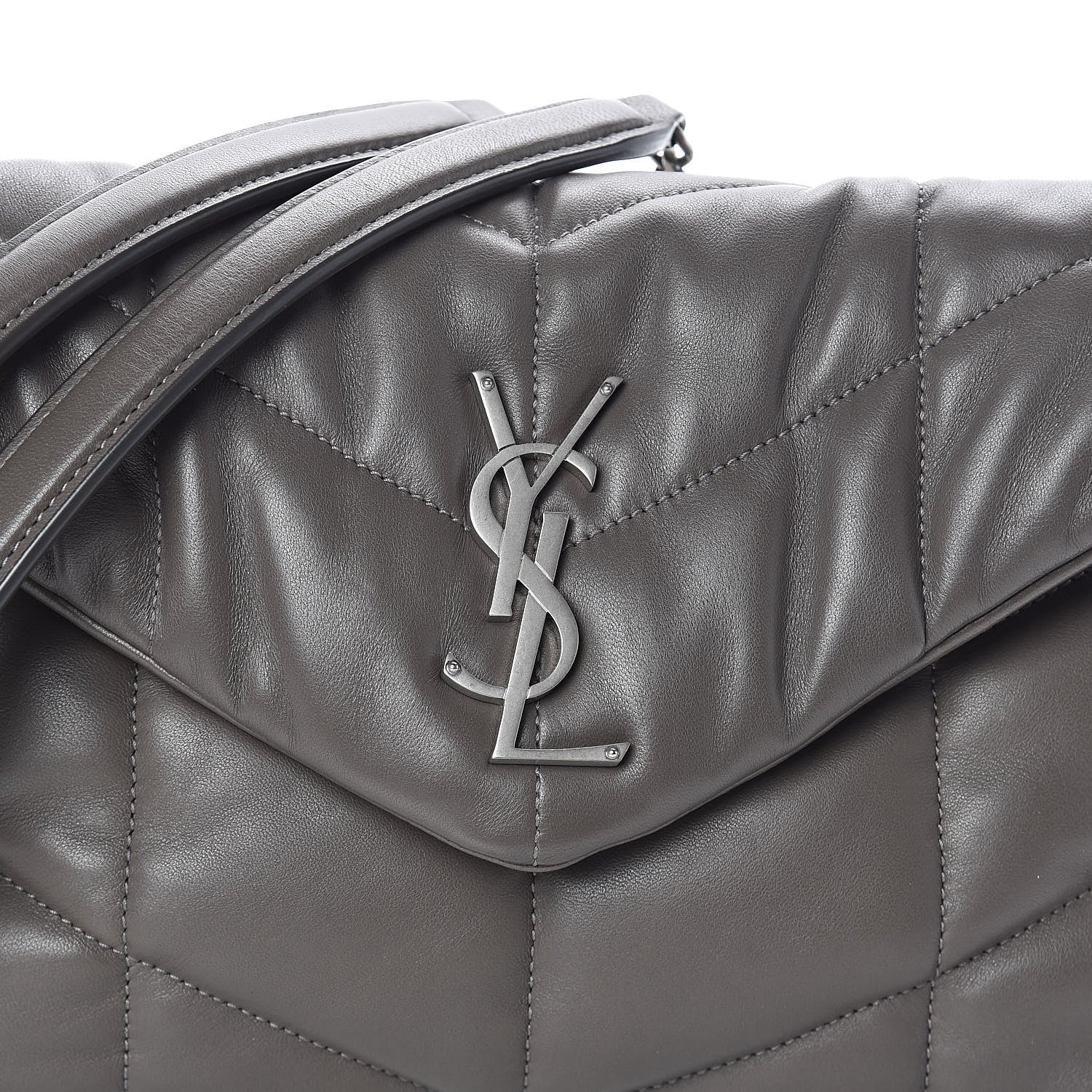 Saint Laurent Lambskin Quilted Small Loulou Puffer Monogram Chain Satchel Concrete 7 of 9
