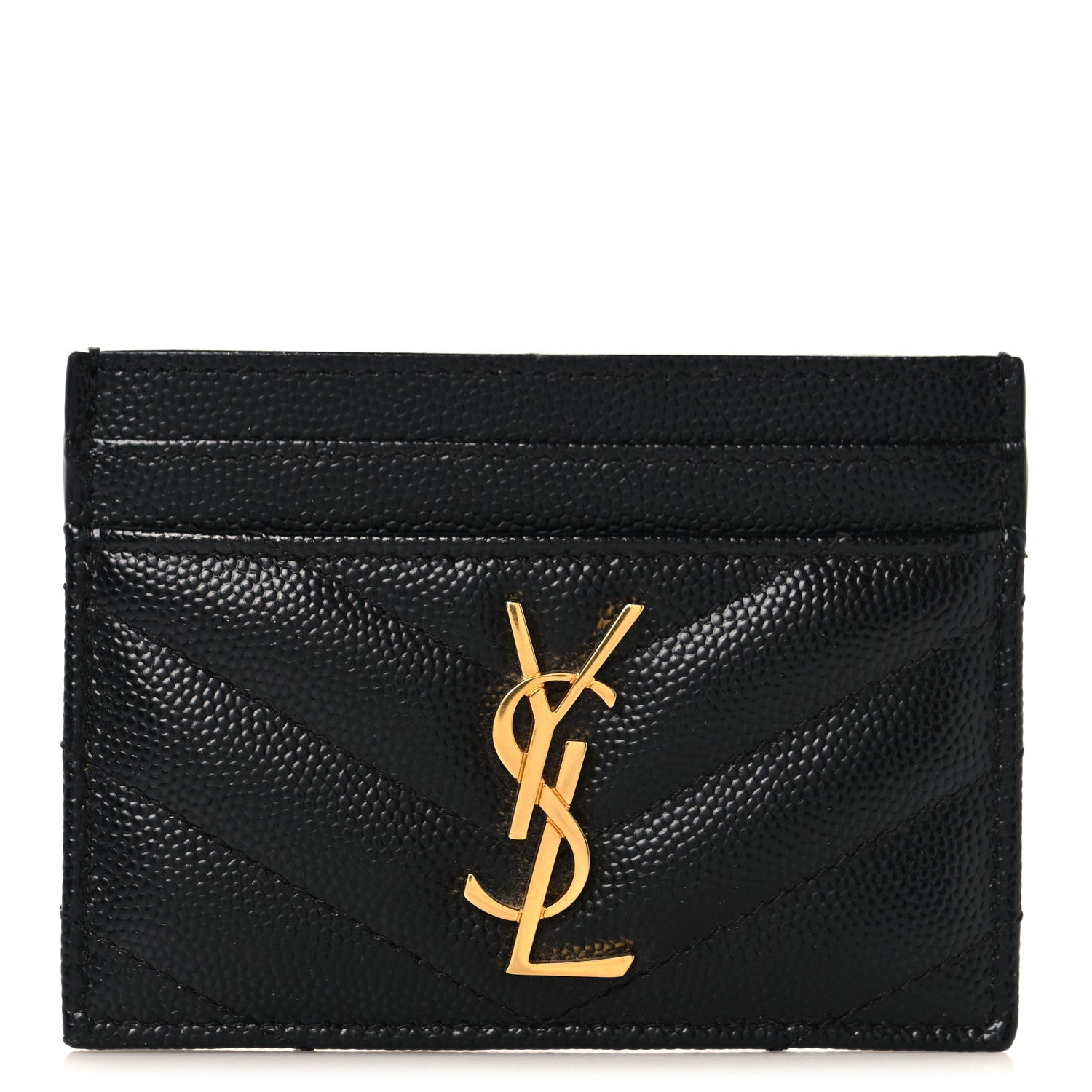 Saint Laurent Grain De Poudre Matelasse Chevron Monogram Credit Card Case Black 1 of 8