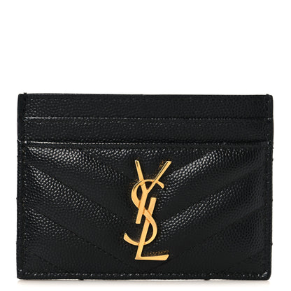 Saint Laurent Grain De Poudre Matelasse Chevron Monogram Credit Card Case Black 1 of 8