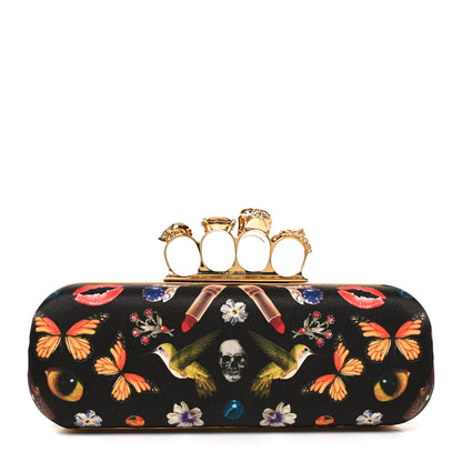Alexander McQueen Silk Obsession Print Skull Knuckle Box Clutch Black 1 of 9