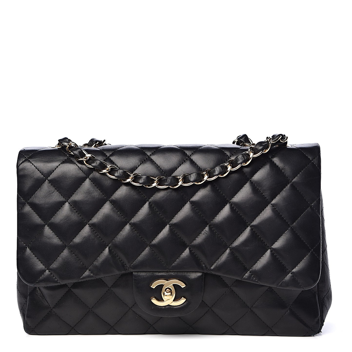 Lambskin Quilted Jumbo Single Flap Black