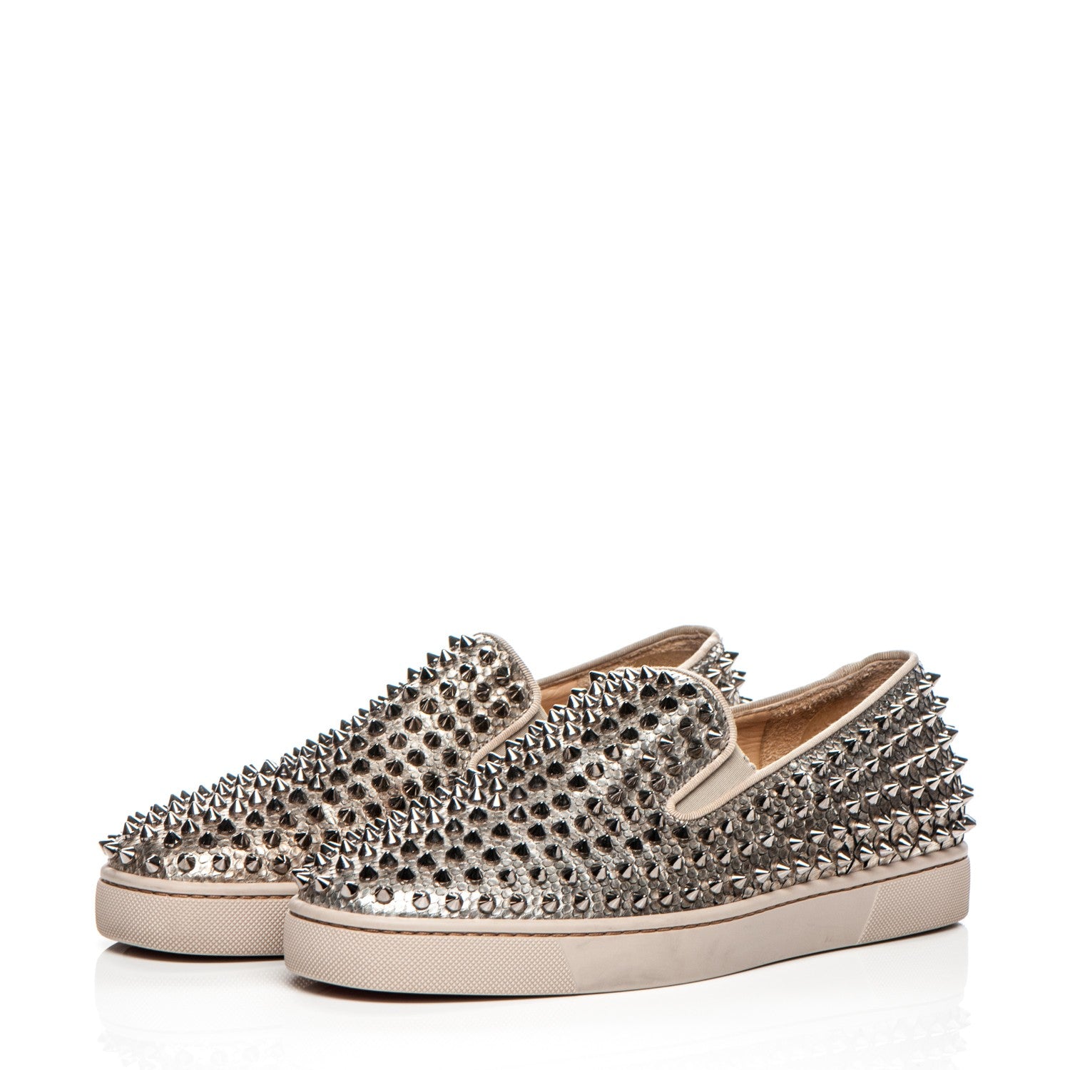 Christian Louboutin Mens Python Spikes Roller Boat Flat 41.5 Antique Silver 3 of 8