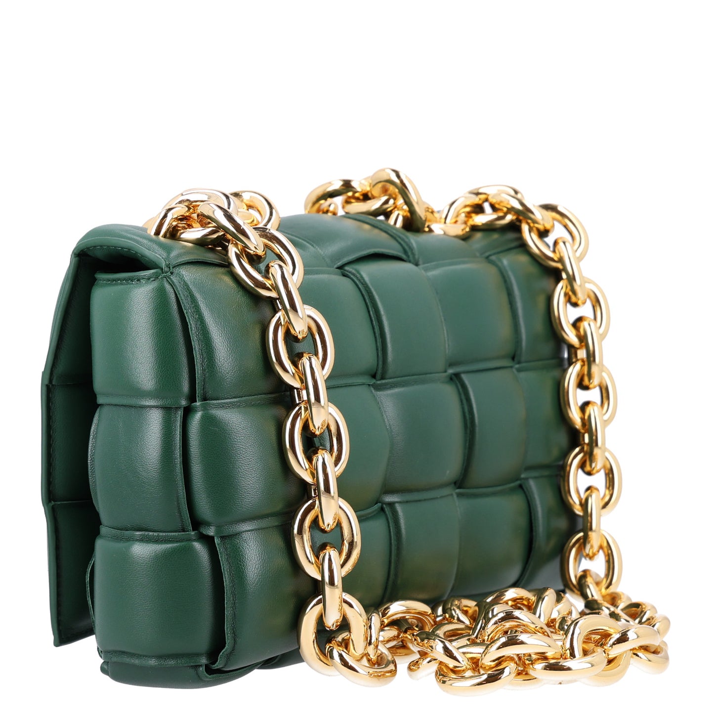 Lambskin Maxi Intreccio Padded Chain Cassette Crossbody Bag Raintree