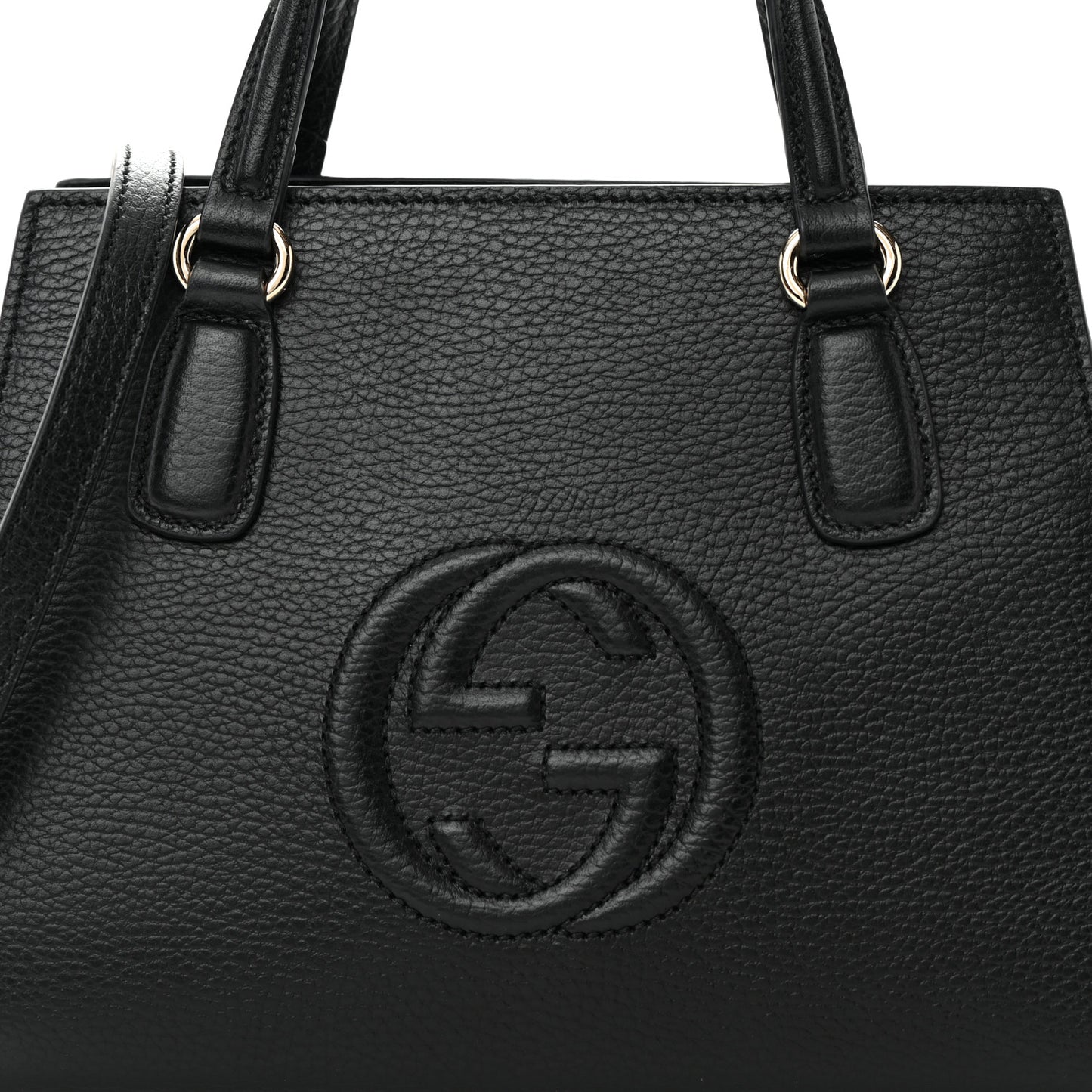 Pebbled Calfskin Medium Soho Top Handle Satchel Black