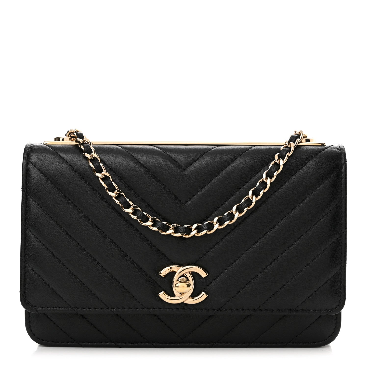 Chanel Lambskin Chevron Quilted Trendy CC Wallet On Chain WOC Black 1 of 14