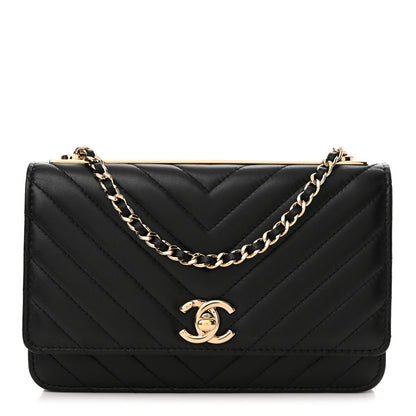 Chanel Lambskin Chevron Quilted Trendy CC Wallet On Chain WOC Black 1 of 14