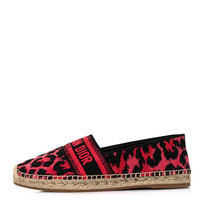 Christian Dior Cotton Embroidered Leopard Print Granville Espadrille 40 Red 1 of 9