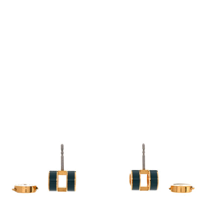 Hermes Gold Lacquered Pop H Earrings Emeraude 3 of 6
