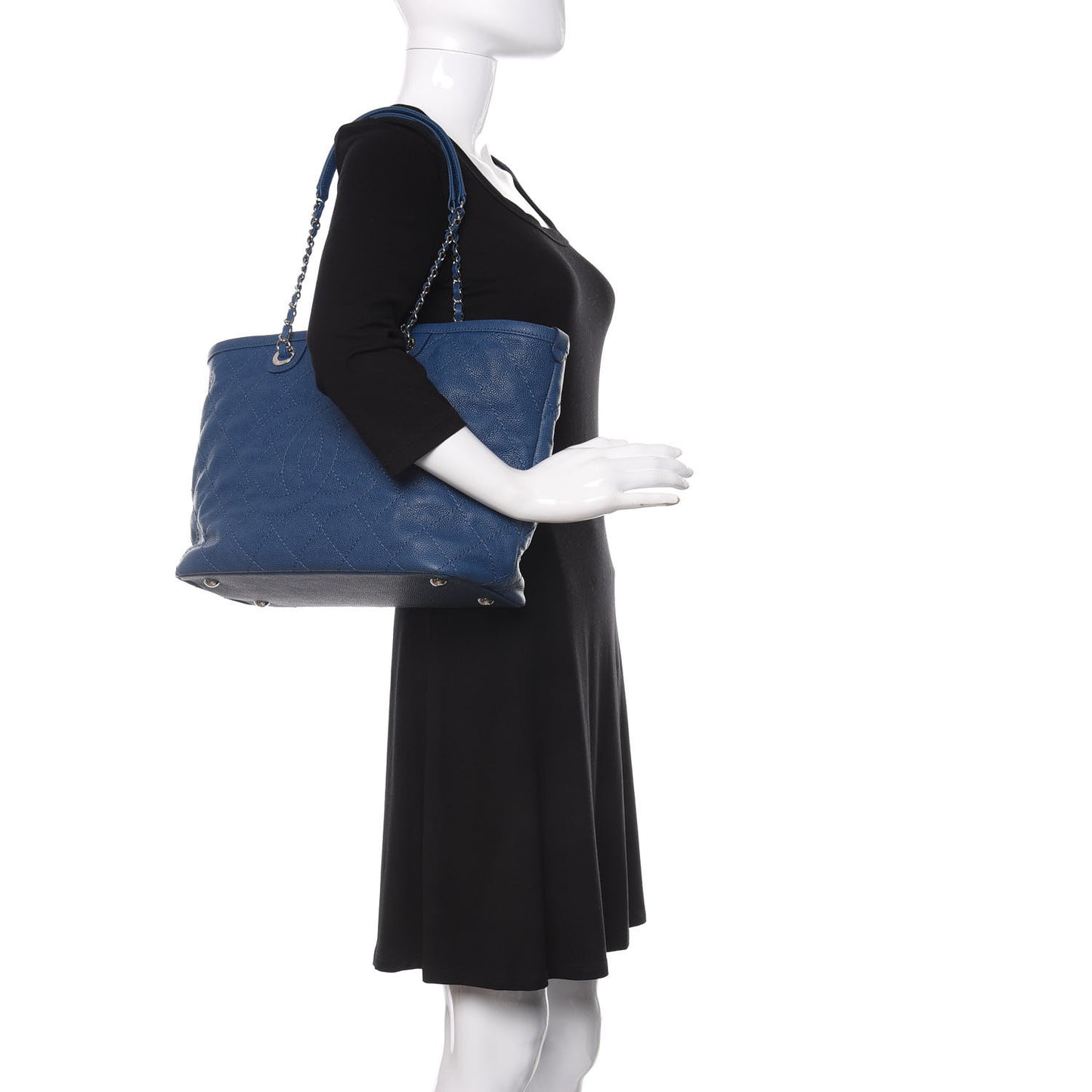 Grained Calfskin Quilted Small Daily Tote Blue