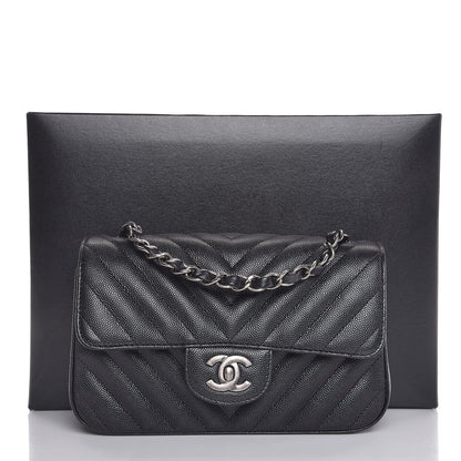 Chanel Metallic Caviar Chevron Quilted Mini Rectangular Flap Black 8 of 8