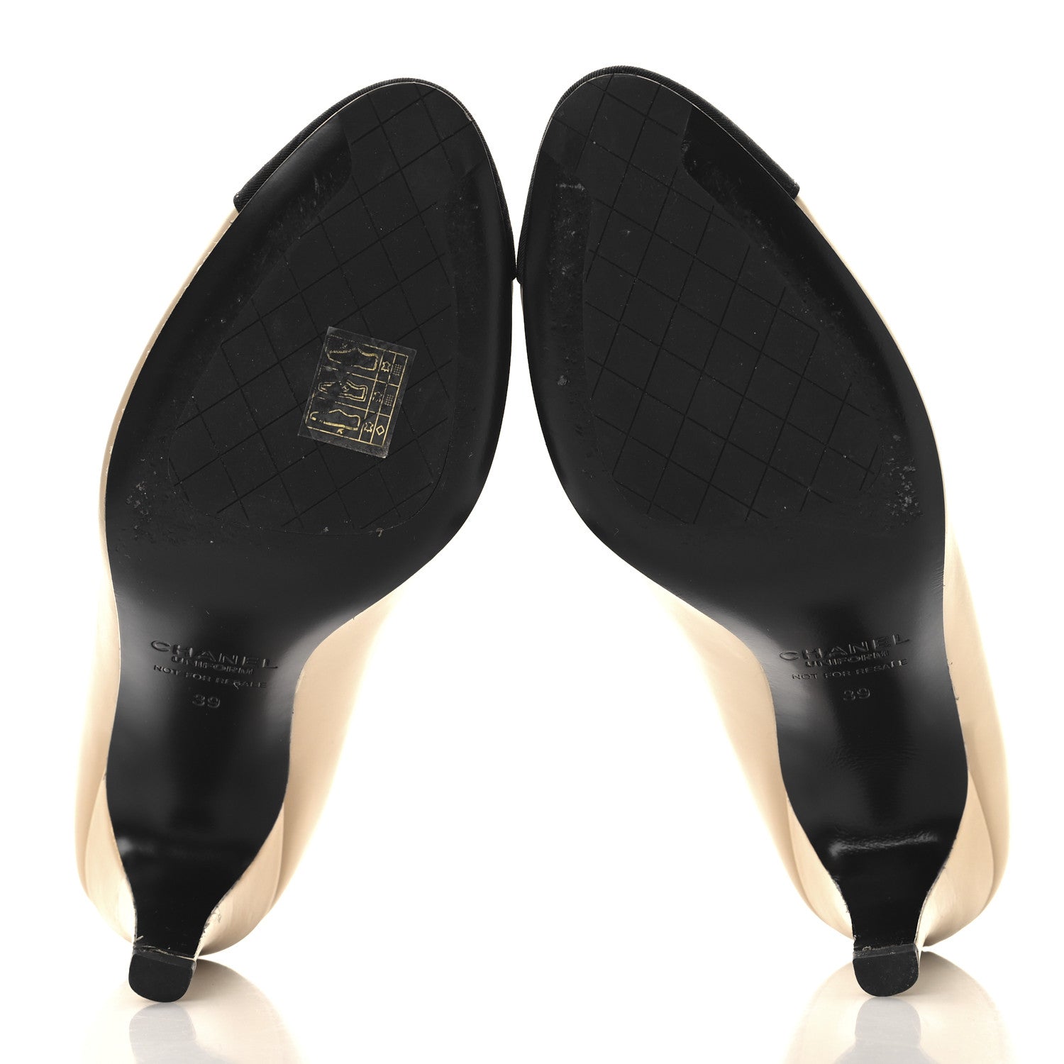 Chanel Lambskin Grosgrain Cap Toe CC Pumps 39 Beige Black 6 of 10