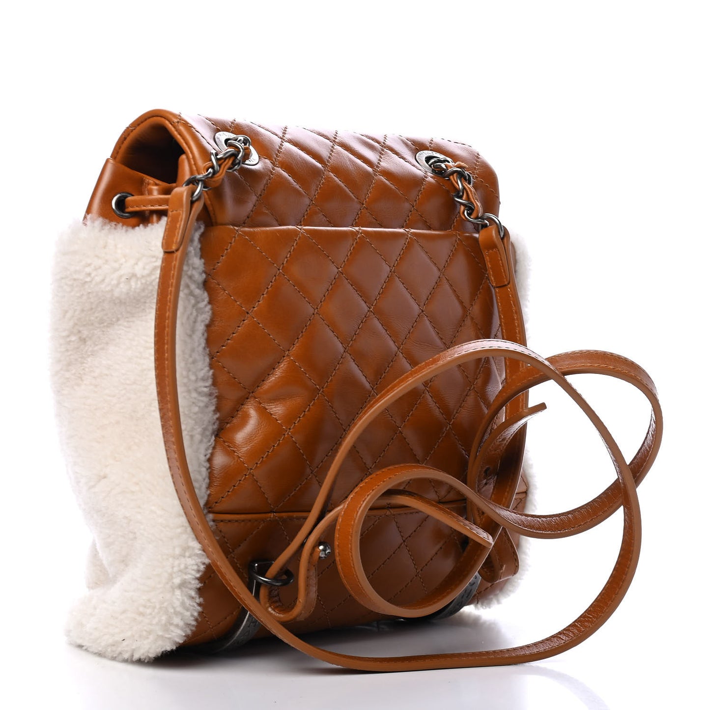 Glazed Calfskin Shearling Quilted Small Mountain Backpack Brown