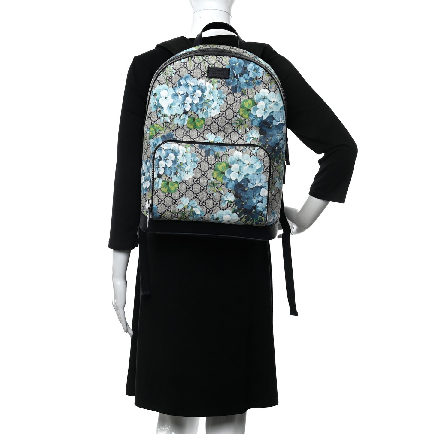 GG Supreme Monogram Blooms Medium Day Backpack Beige Blue Navy