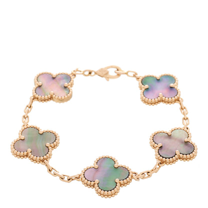 Van Cleef & Arpels 18K Rose Gold Gray Mother of Pearl 5 Motifs Vintage Alhambra Bracelet 1 of 4