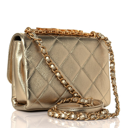 Chanel Metallic Lambskin Quilted Mini CC Crystal Logo Chain Flap Gold 3 of 13