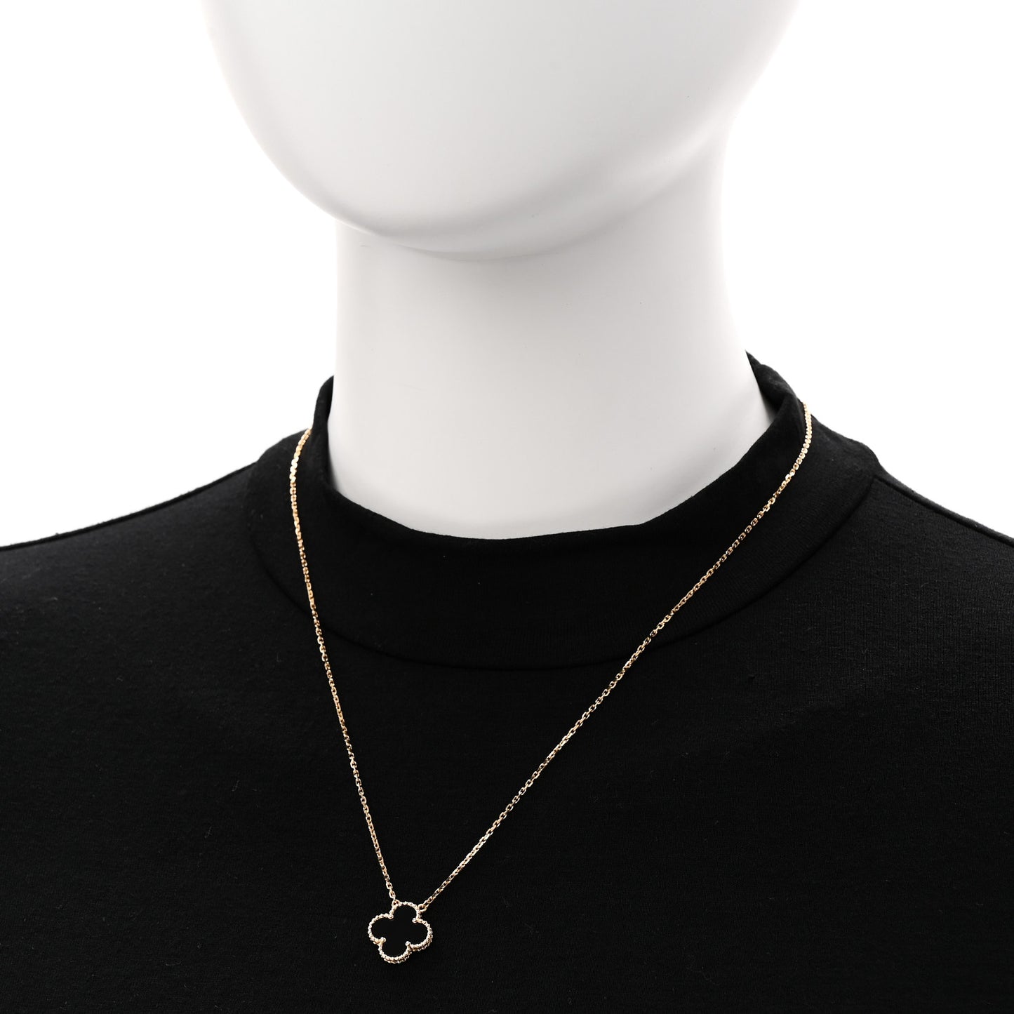 18K Yellow Gold Black Onyx Vintage Alhambra Pendant Necklace