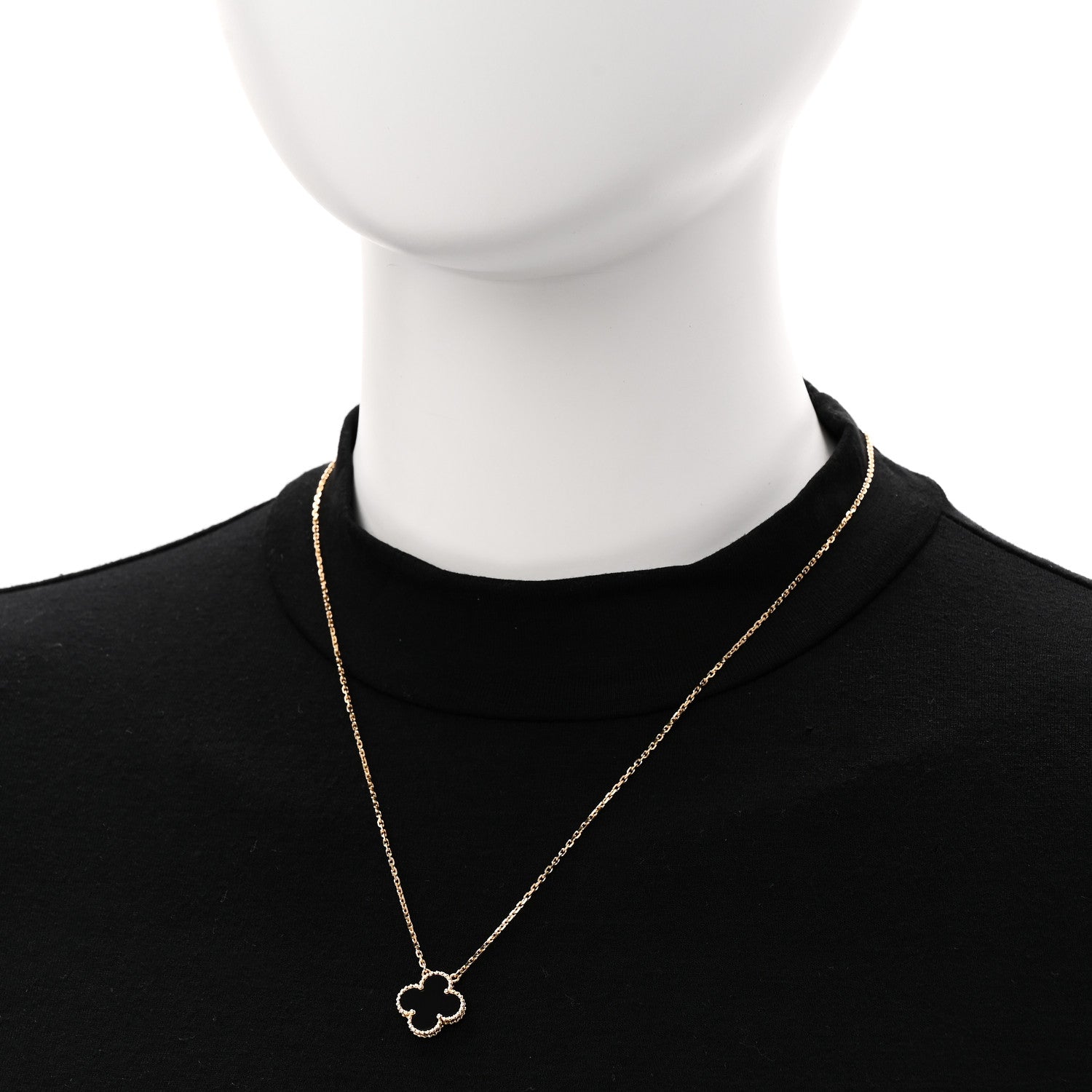 Van Cleef & Arpels 18K Yellow Gold Black Onyx Vintage Alhambra Pendant Necklace 2 of 5