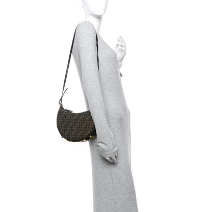 Fendi Fabric Jacquard Vitello Grace FF 1974 Mini Fendigraphy Hobo Bag Tobacco Moro Ebano 2 of 11