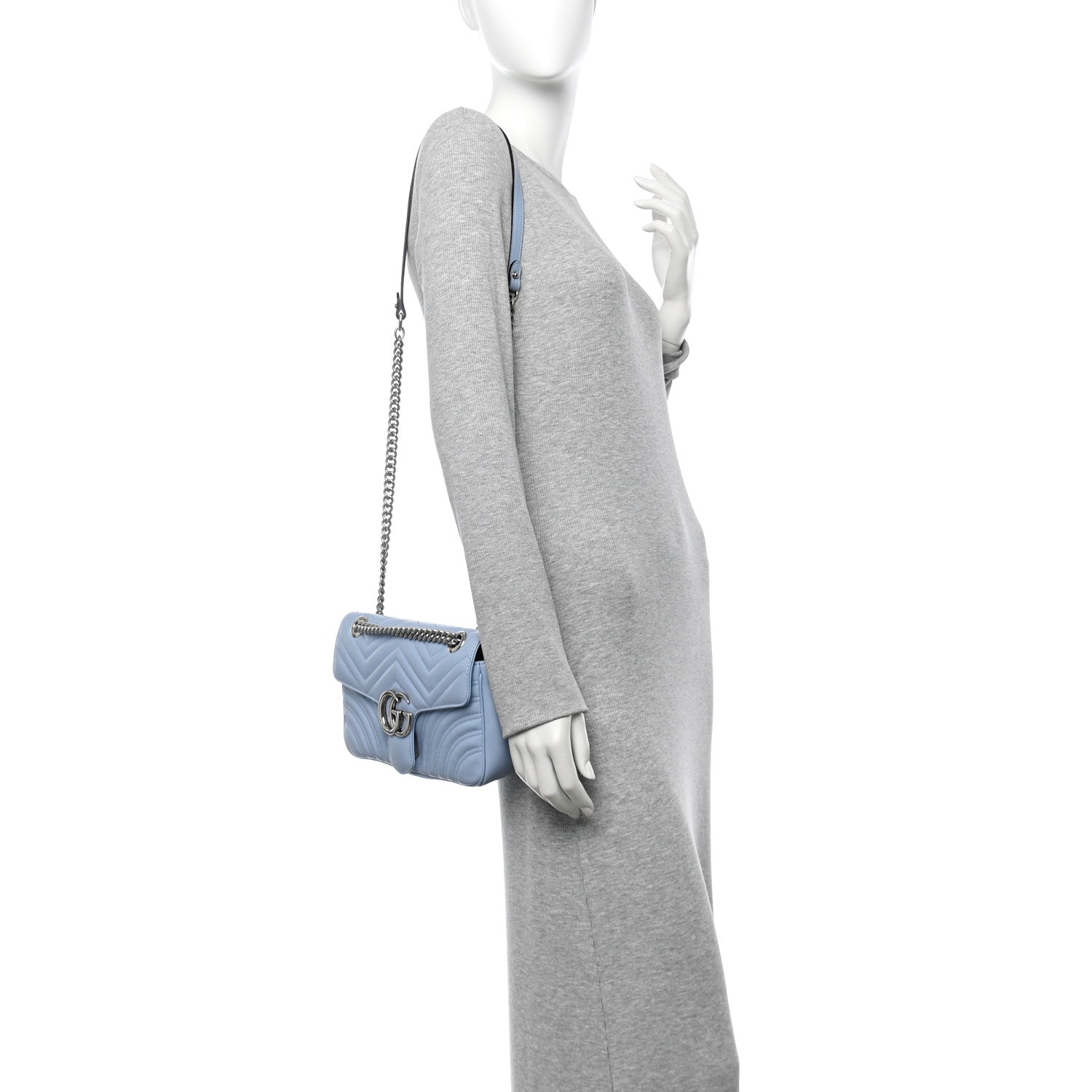 Gucci Calfskin Matelasse Small GG Marmont Shoulder Bag Porcelain Light Blue 2 of 10