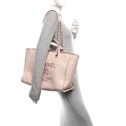 Chanel Lurex Boucle Deauville Medium Tote  Pink 2 of 13