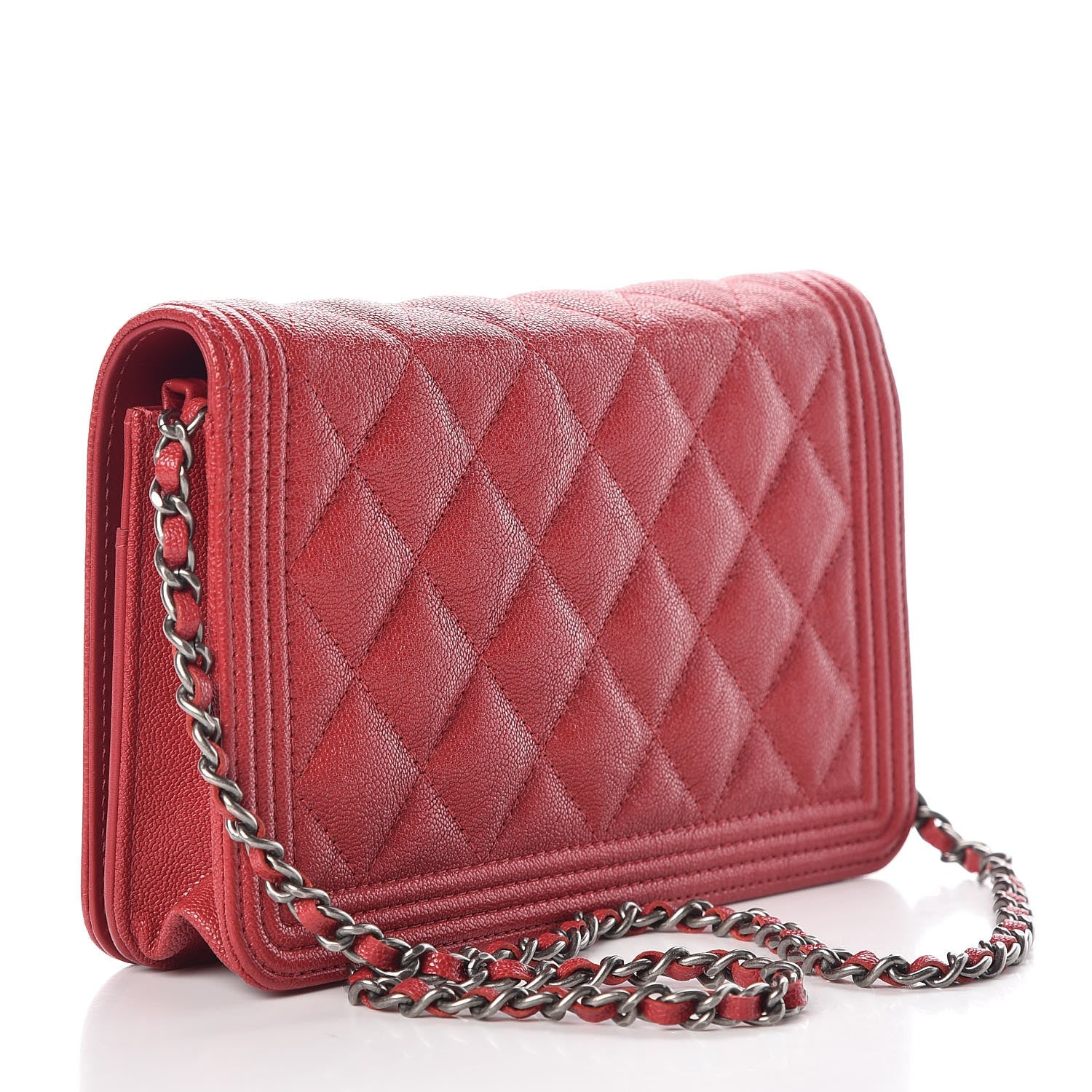 Chanel Caviar Quilted Boy Wallet On Chain WOC Red 3 of 9