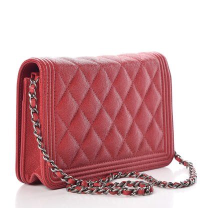 Chanel Caviar Quilted Boy Wallet On Chain WOC Red 3 of 9