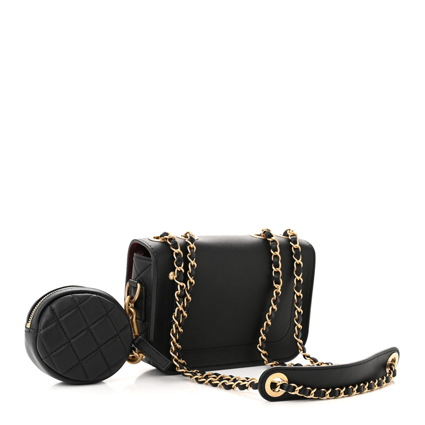 Calfskin Quilted Multi Pouching Flap And Coin Purse Black