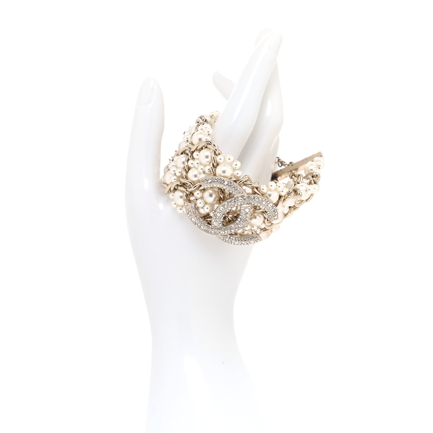 Chanel Crystal Pearl CC Bracelet Gold 2 of 8