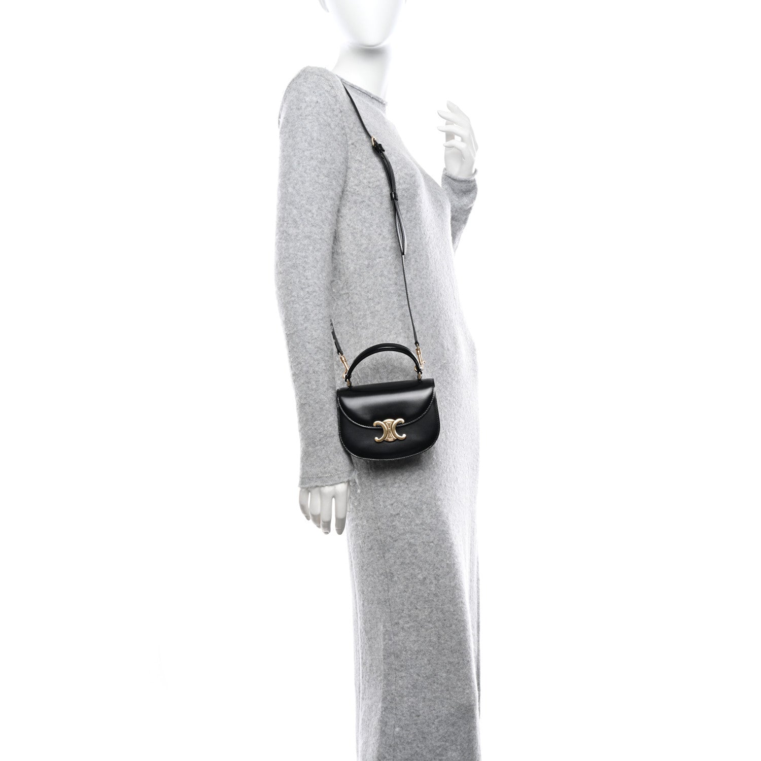 Celine Shiny Calfskin Triomphe Mini Besace Clea Black 2 of 10