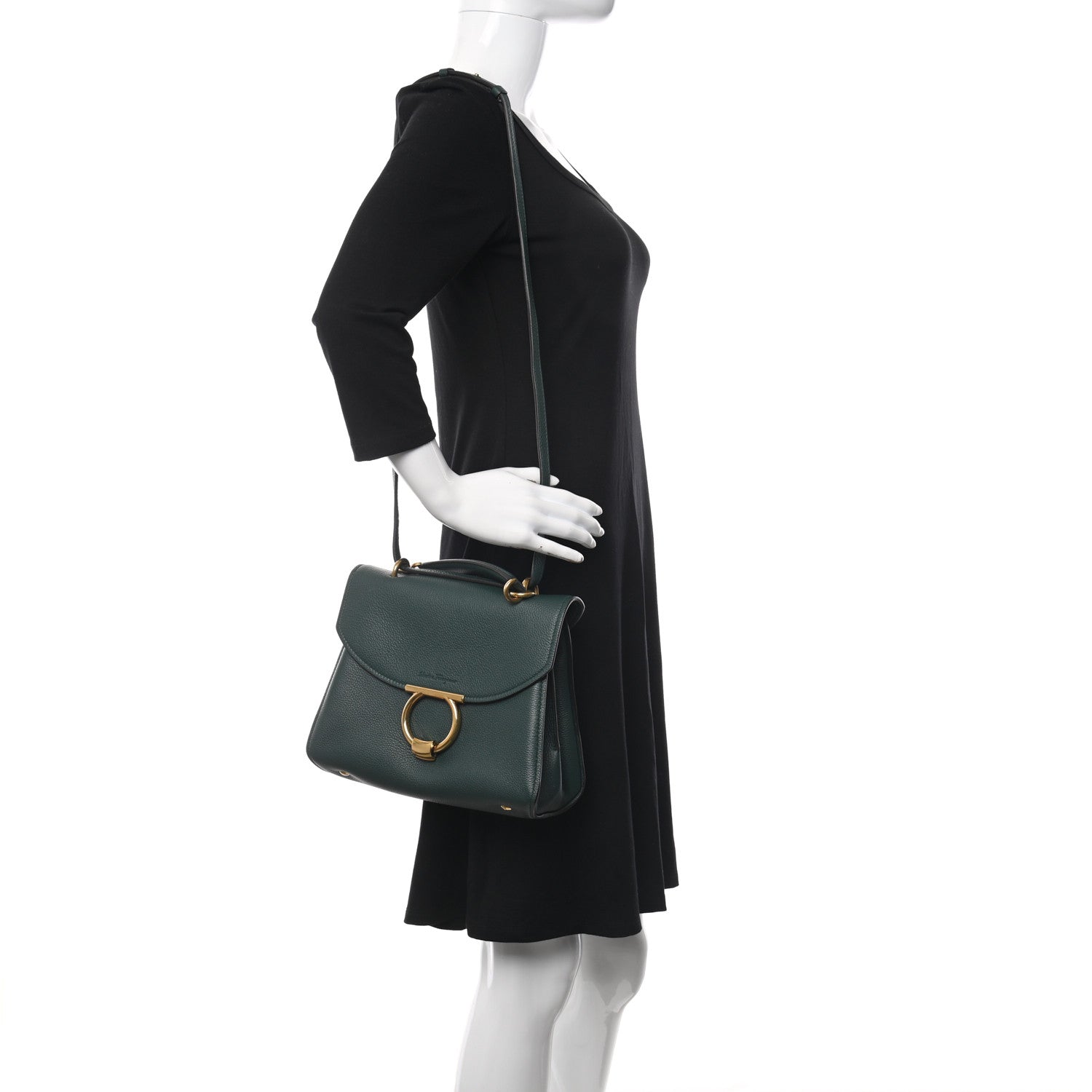 Salvatore Ferragamo Calfskin Margot Top Handle Satchel Dark Green 2 of 10