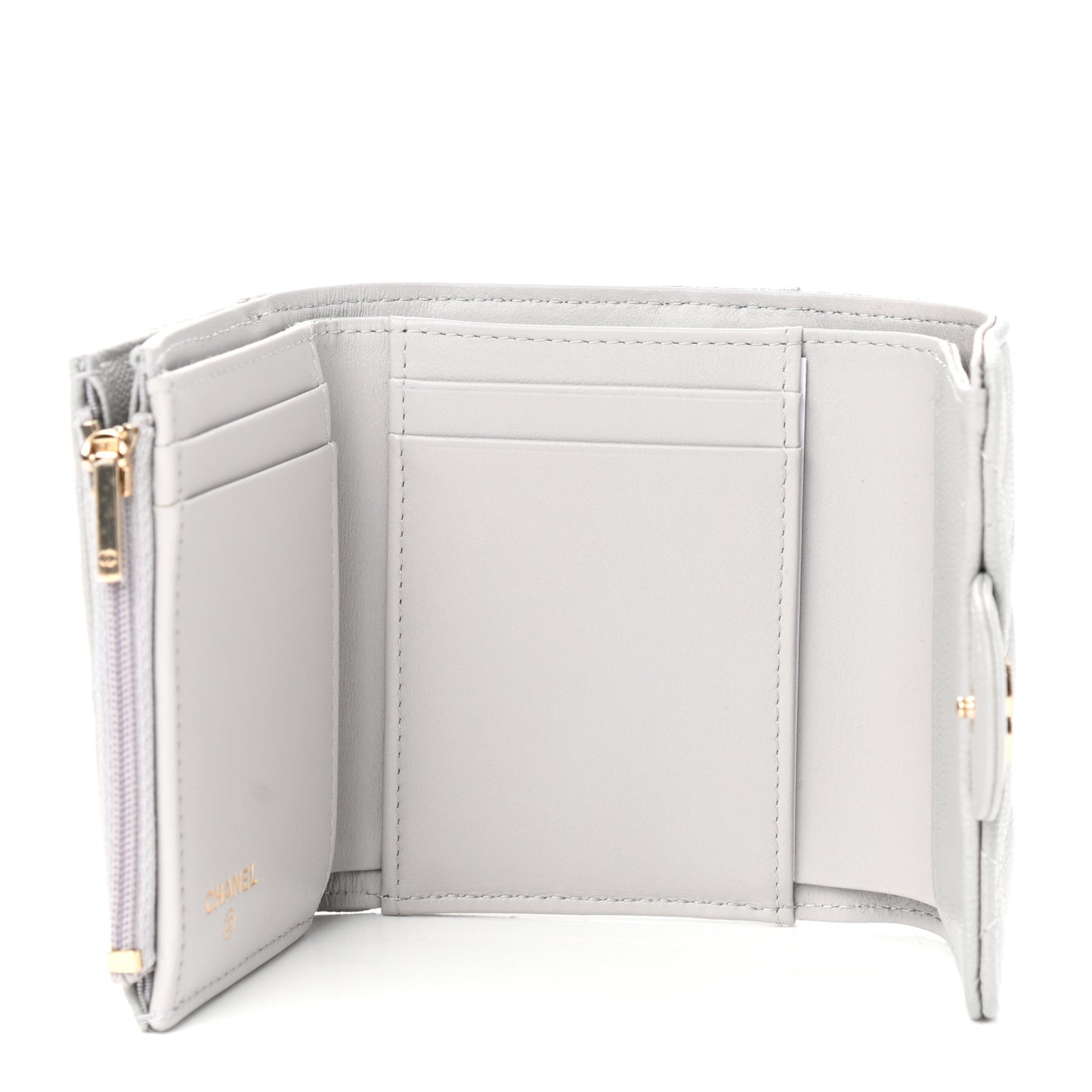 Caviar Quilted Small Flap Wallet Grey