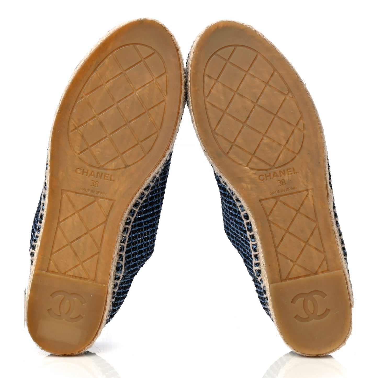 Grained Calfskin Tweed CC Espadrilles 38 Black Blue