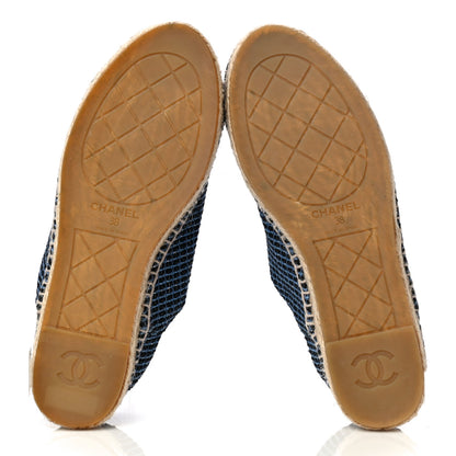 Chanel Grained Calfskin Tweed CC Espadrilles 38 Black Blue 8 of 11