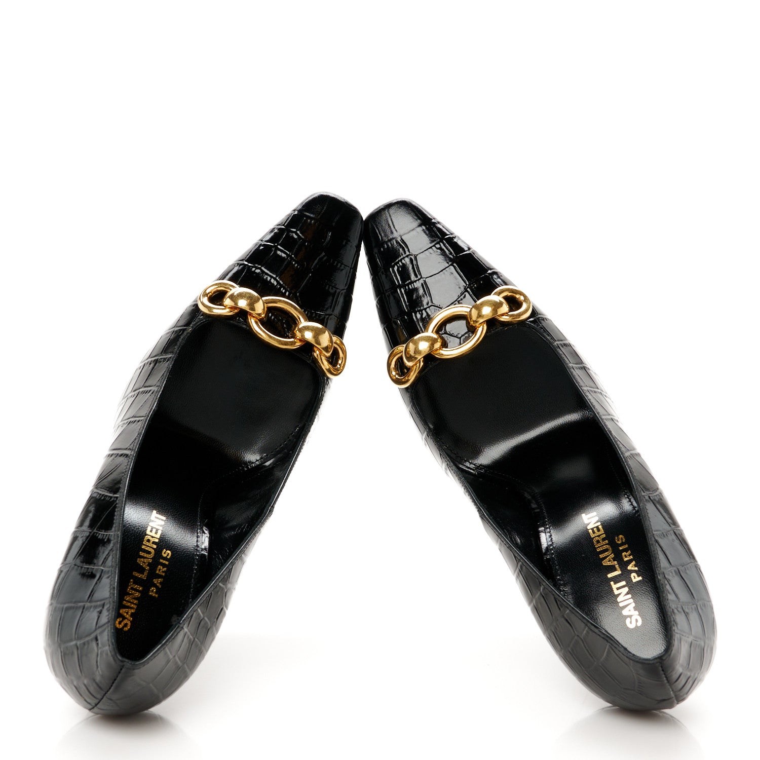 Saint Laurent Calfskin Crocodile Embossed Silvana 110mm Pumps 37 Black 2 of 10