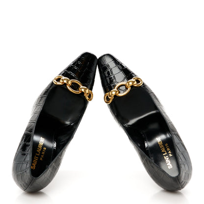 Saint Laurent Calfskin Crocodile Embossed Silvana 110mm Pumps 37 Black 2 of 10