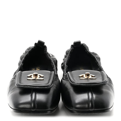 Chanel Lambskin CC Turnlock Ballerina Flats 37 Black 3 of 10