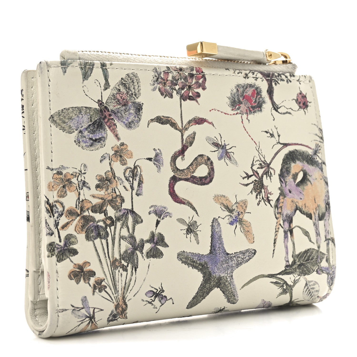 Christian Dior Calfskin Cabinet De Curiosites Print Caro Medium Wallet Latte Multicolor 3 of 7
