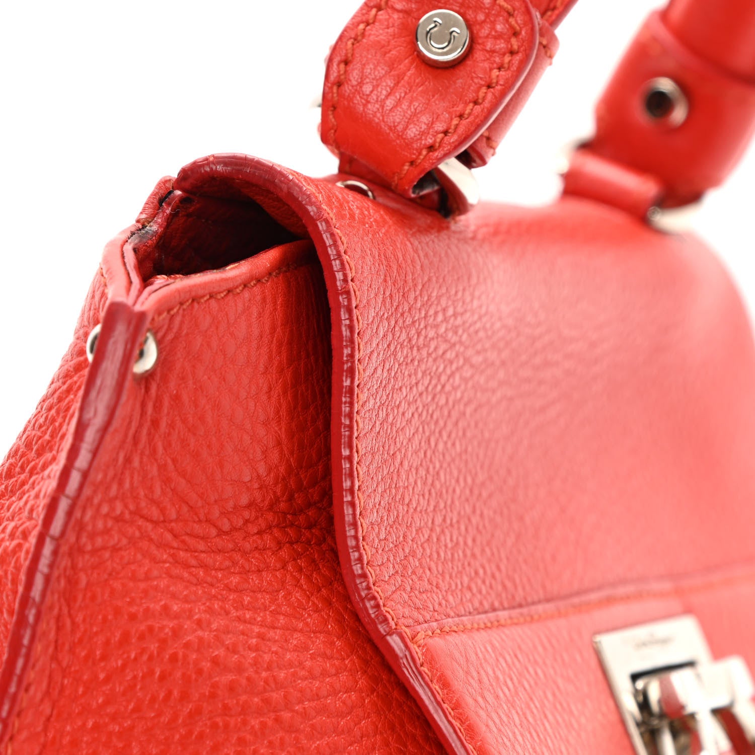 Salvatore Ferragamo Grained Calfskin Sofia Satchel Red 17 of 18