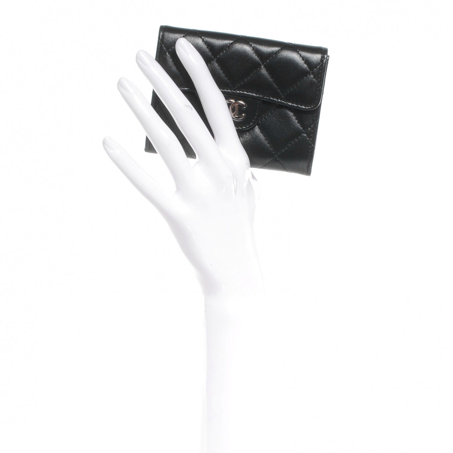 Lambskin Quilted Small Compact Wallet Black
