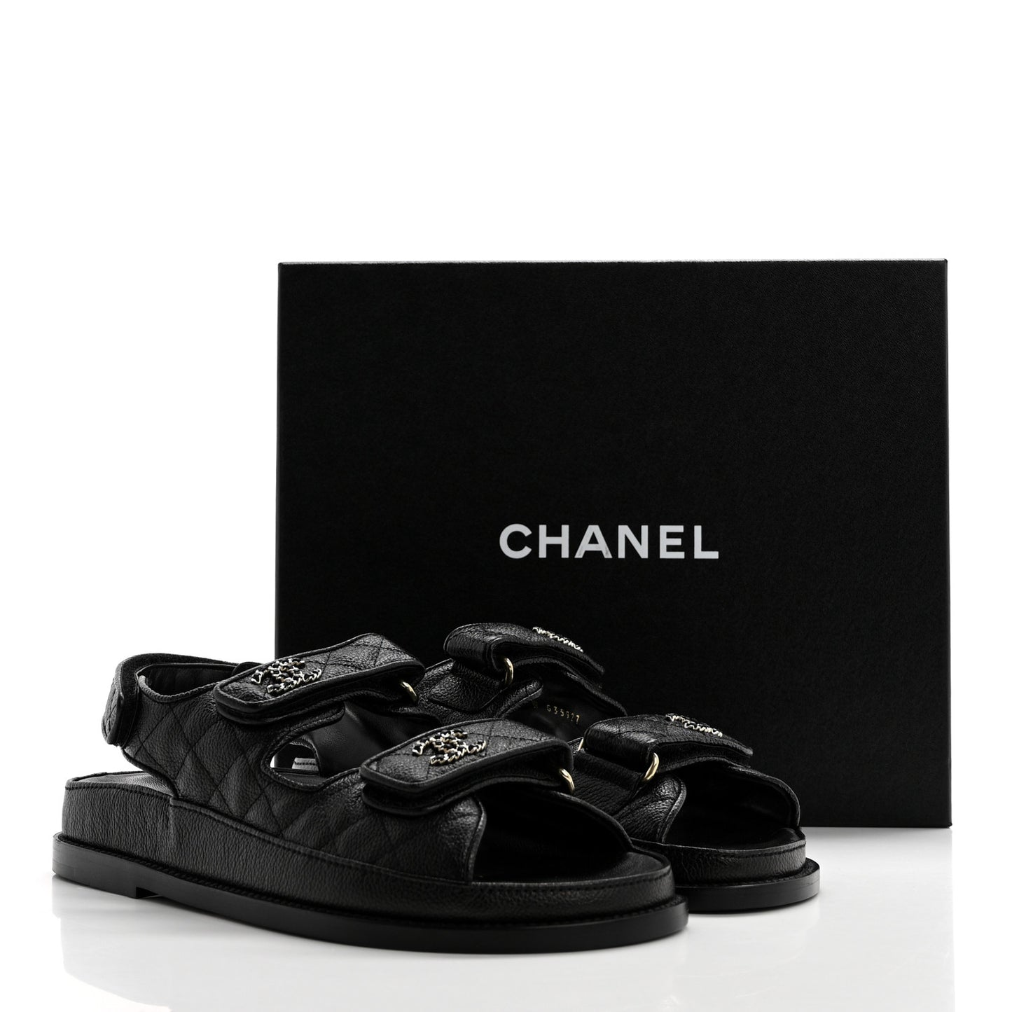 Grained Calfskin Velcro Dad Sandals 38 Black