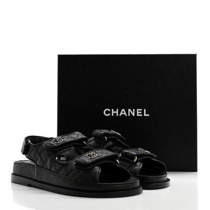 Chanel Grained Calfskin Velcro Dad Sandals 38 Black 9 of 9