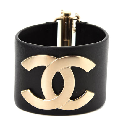 Chanel Calfskin CC Wide Cuff Black Gold 1 of 6