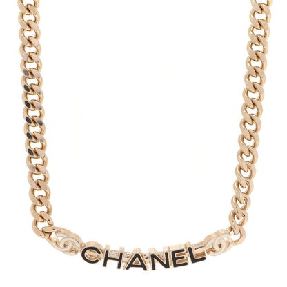 Chanel Enamel Metal Logo Choker Necklace Gold White Black 1 of 5