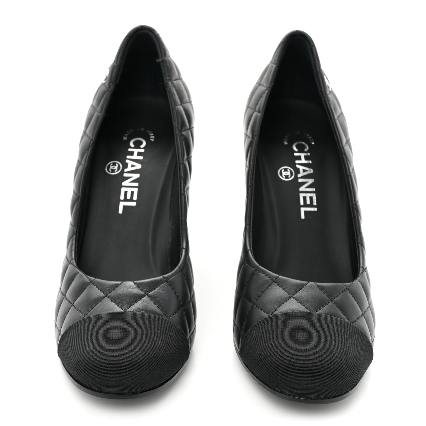 Lambskin Grosgrain Quilted Cap Toe CC Pumps 37.5 Black