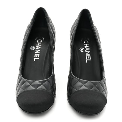 Chanel Lambskin Grosgrain Quilted Cap Toe CC Pumps 37.5 Black 2 of 11